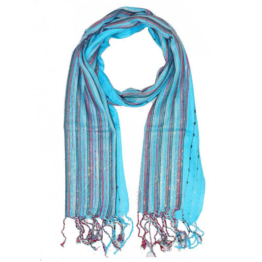 Turquoise Cotton Lurex Shimmering Stripes Scarf