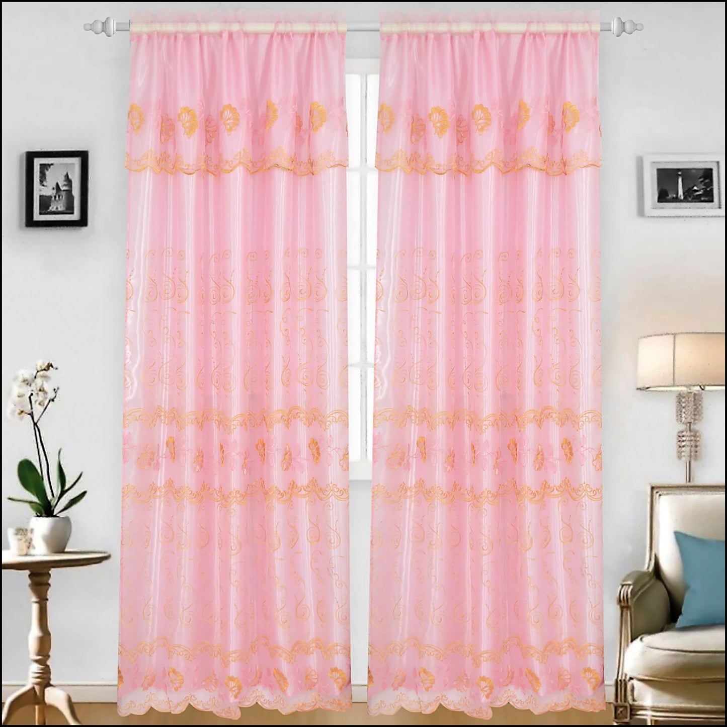 Embroidered Curtain Panel With Backing - Assorted Colors