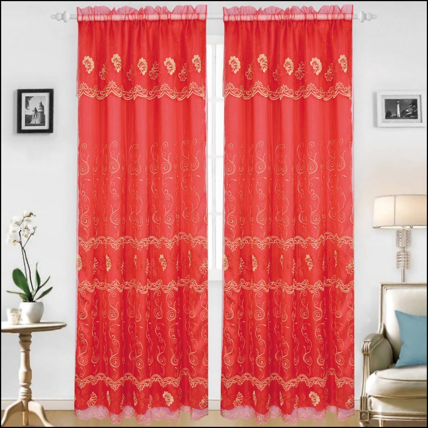 Embroidered Curtain Panel With Backing - Assorted Colors