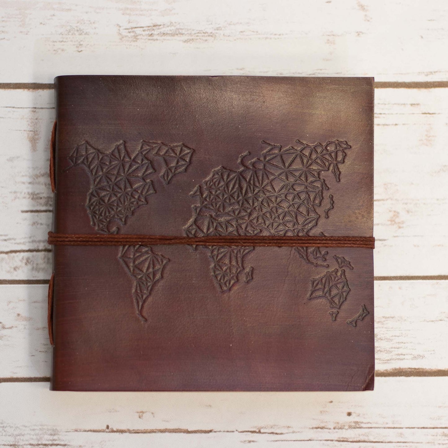 World Map Square Handmade Leather Journal