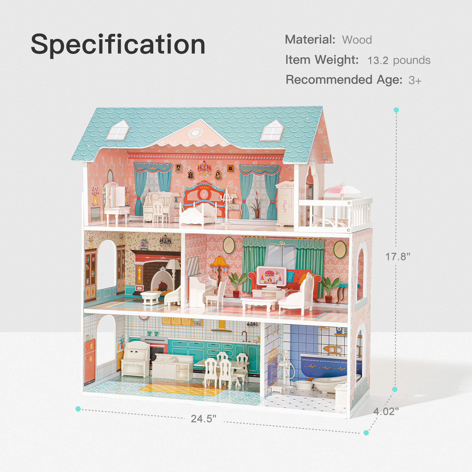Wooden Doll House | Kids Wooden Dollhouse | Vibe High Essentials